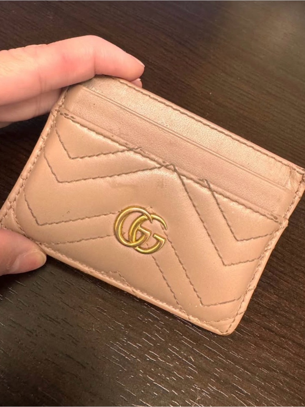 Gucci Blush Pink Leather GG Card Holder with Gold Logo